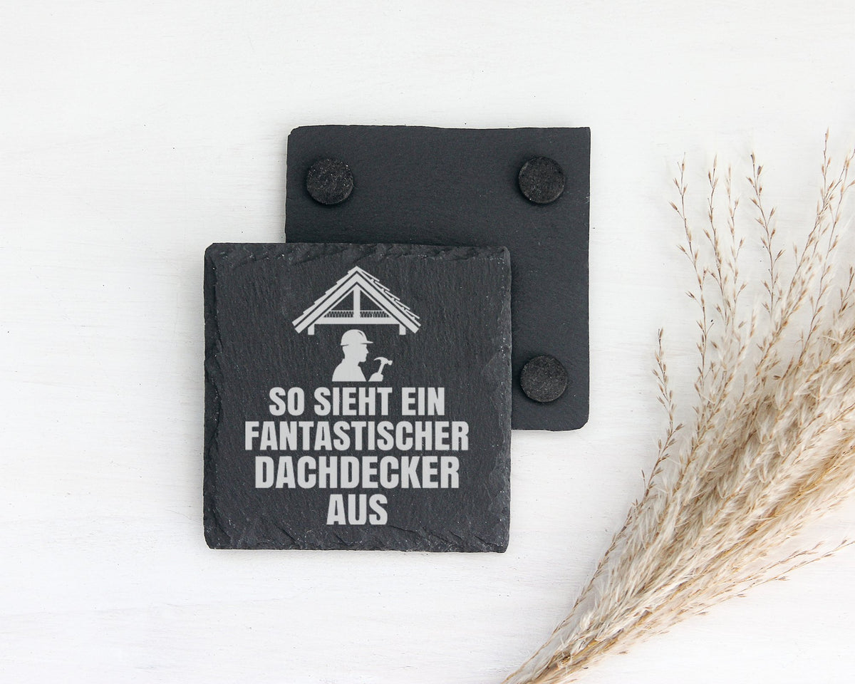 Schiefer Untersetzer Fantastischer Dachdecker Spruch - Geschenk Für Ha – Bild 2