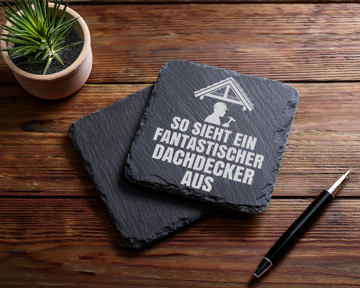 Schiefer Untersetzer Fantastischer Dachdecker Spruch - Geschenk Für Ha – Bild 5