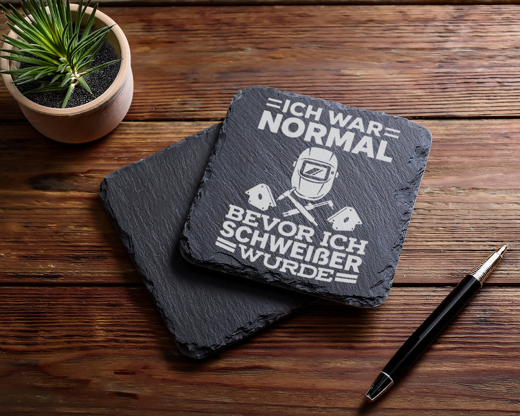 Schiefer Untersetzer Schweißer Ich War Normal Spruch - Geschenk Für Ha – Bild 5
