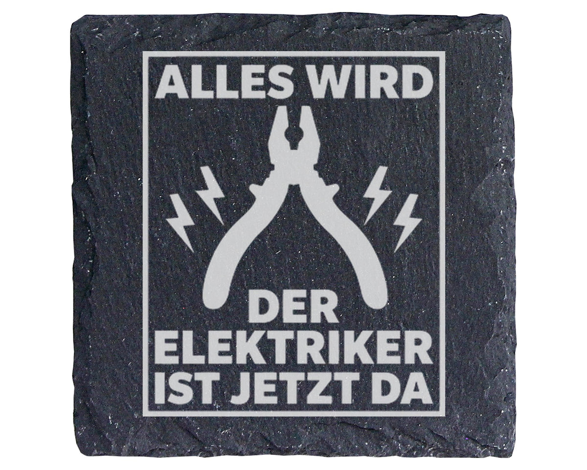 Schiefer Untersetzer Elektriker Ist Jetzt Da - Lustiges Geschenk für H – Bild 1
