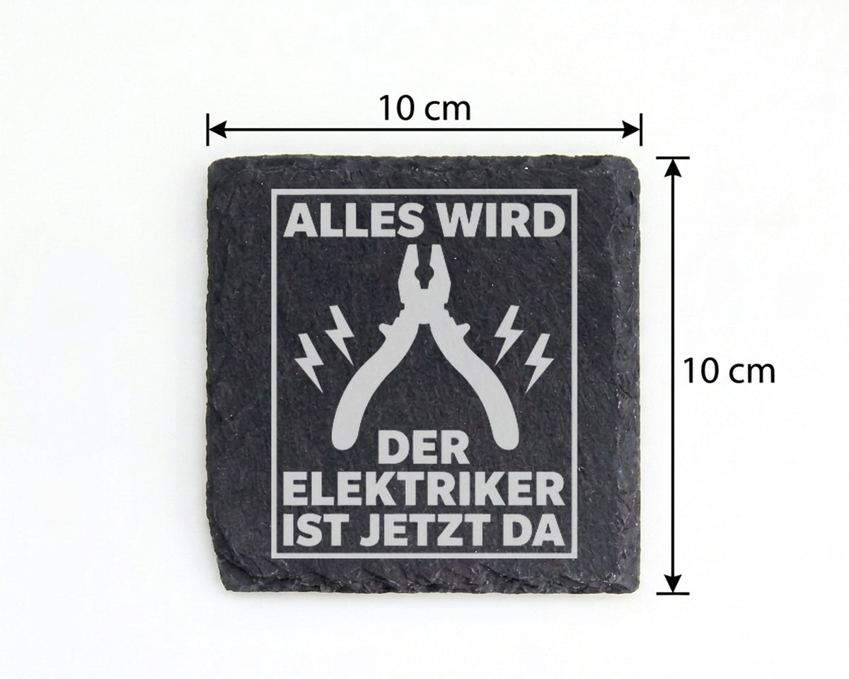 Schiefer Untersetzer Elektriker Ist Jetzt Da - Lustiges Geschenk für H – Bild 4