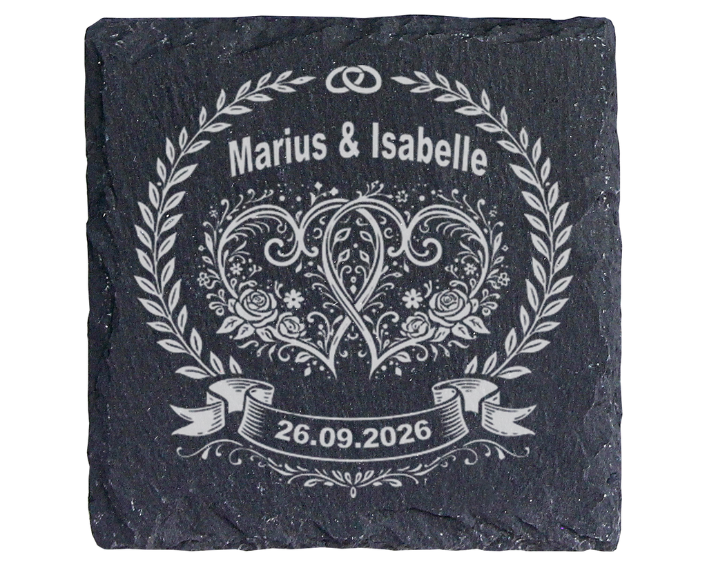 Schiefertafel Untersetzer personalisiert Hochzeit Geschenk Namen Datum – Bild 1