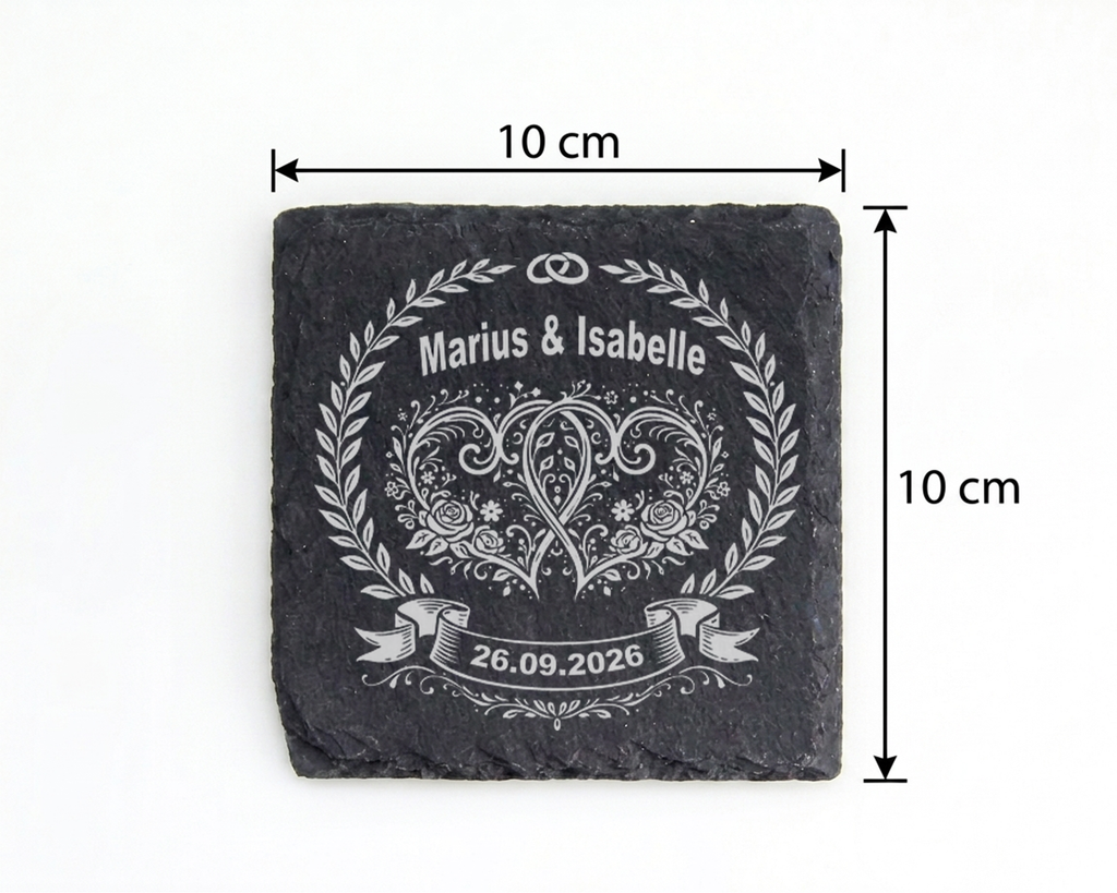 Schiefertafel Untersetzer personalisiert Hochzeit Geschenk Namen Datum – Bild 4