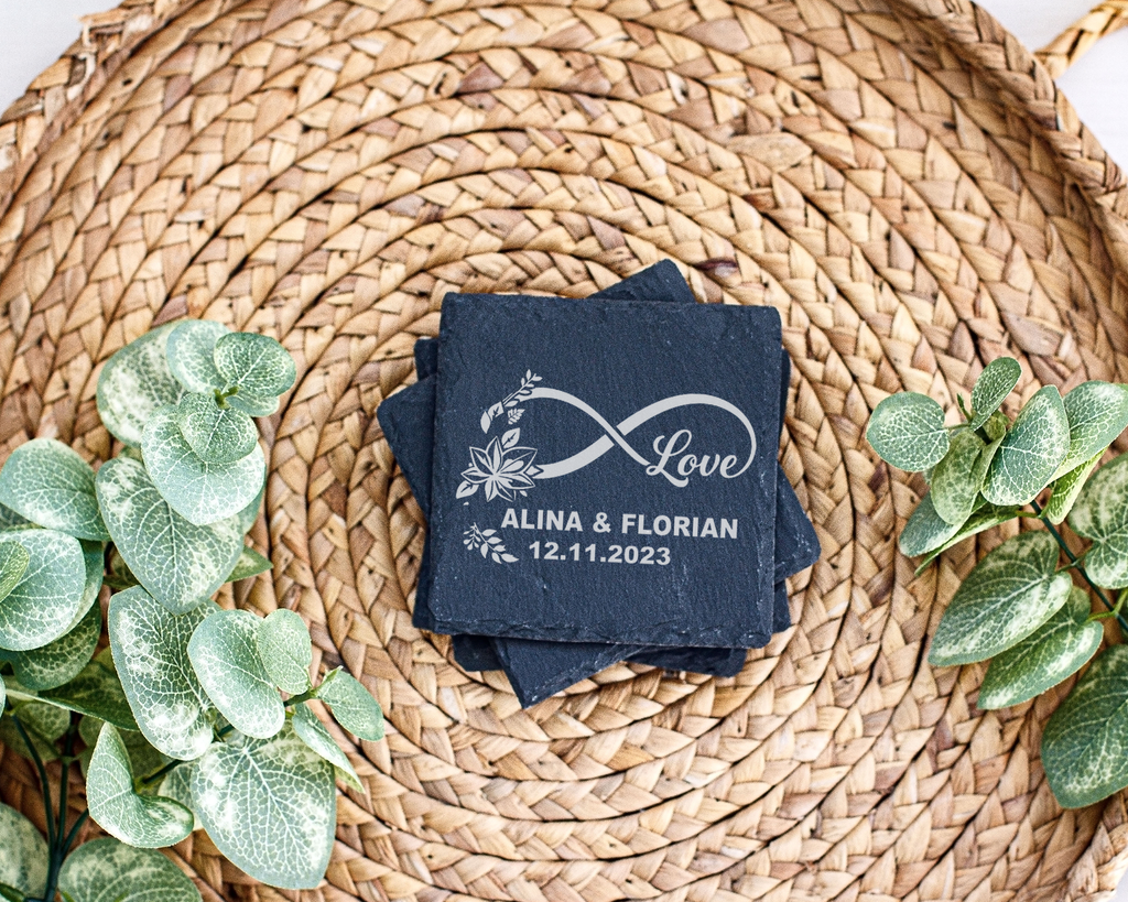 Schiefertafel Untersetzer personalisiert Hochzeit Geschenk mit Namen u – Bild 3