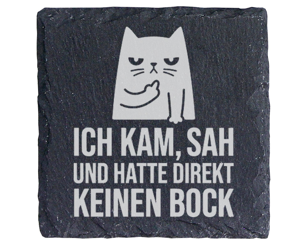 Schiefer Untersetzer Katze Keinen Bock Spruch - Lustiges Geschenk für  – Bild 1