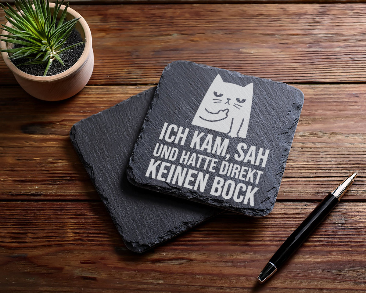 Schiefer Untersetzer Katze Keinen Bock Spruch - Lustiges Geschenk für  – Bild 5