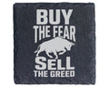 Schiefer Untersetzer Bulle Buy The Fear Sell Greed - Geschenk für Trad – Bild 1
