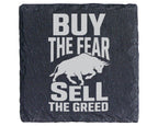 Schiefer Untersetzer Bulle Buy The Fear Sell Greed - Geschenk für Trad – Bild 1
