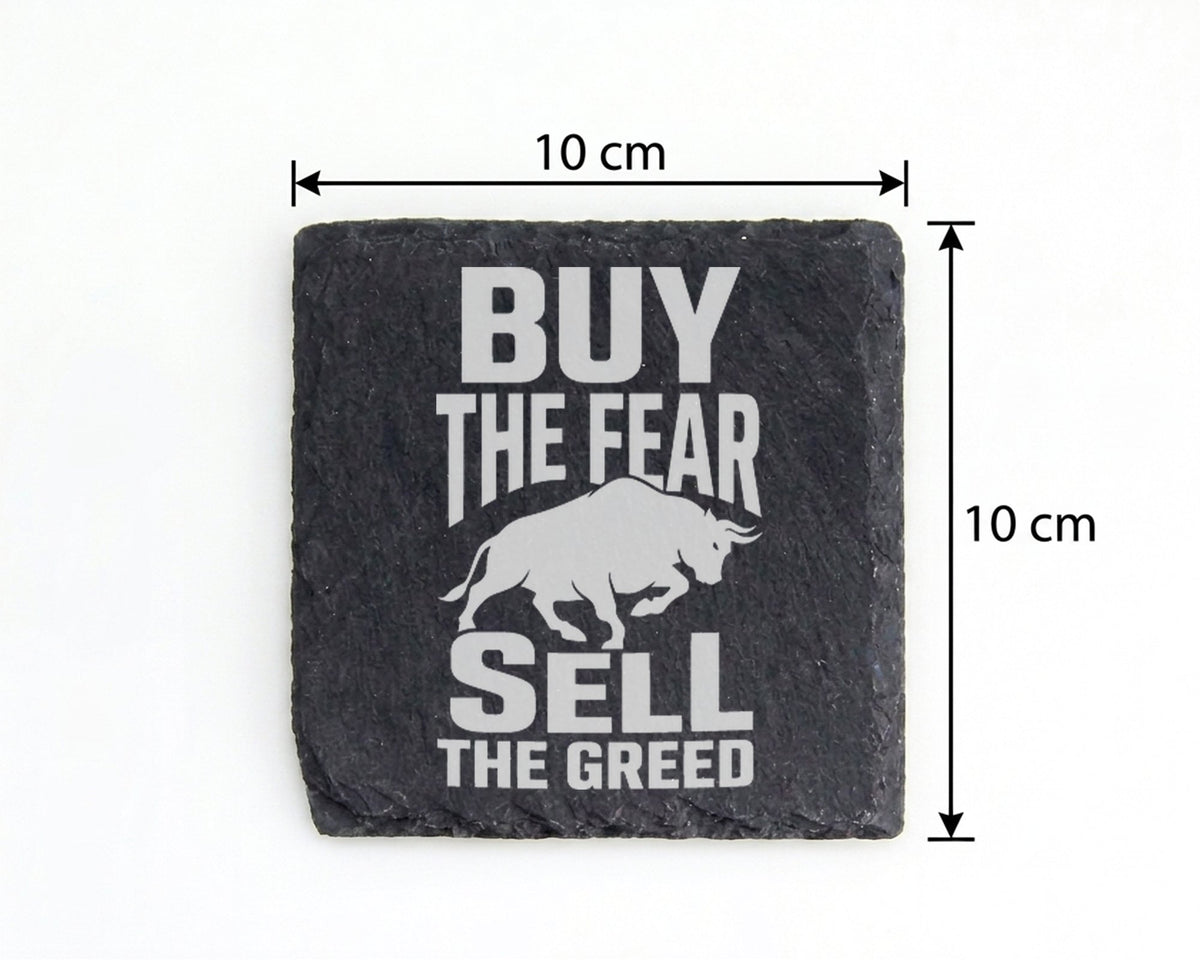 Schiefer Untersetzer Bulle Buy The Fear Sell Greed - Geschenk für Trad – Bild 4