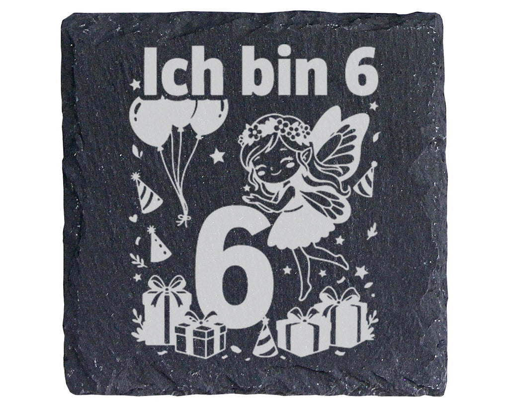 Schiefer Untersetzer Sechster Geburtstag Fee - Geschenk für Mädchen Ki – Bild 1