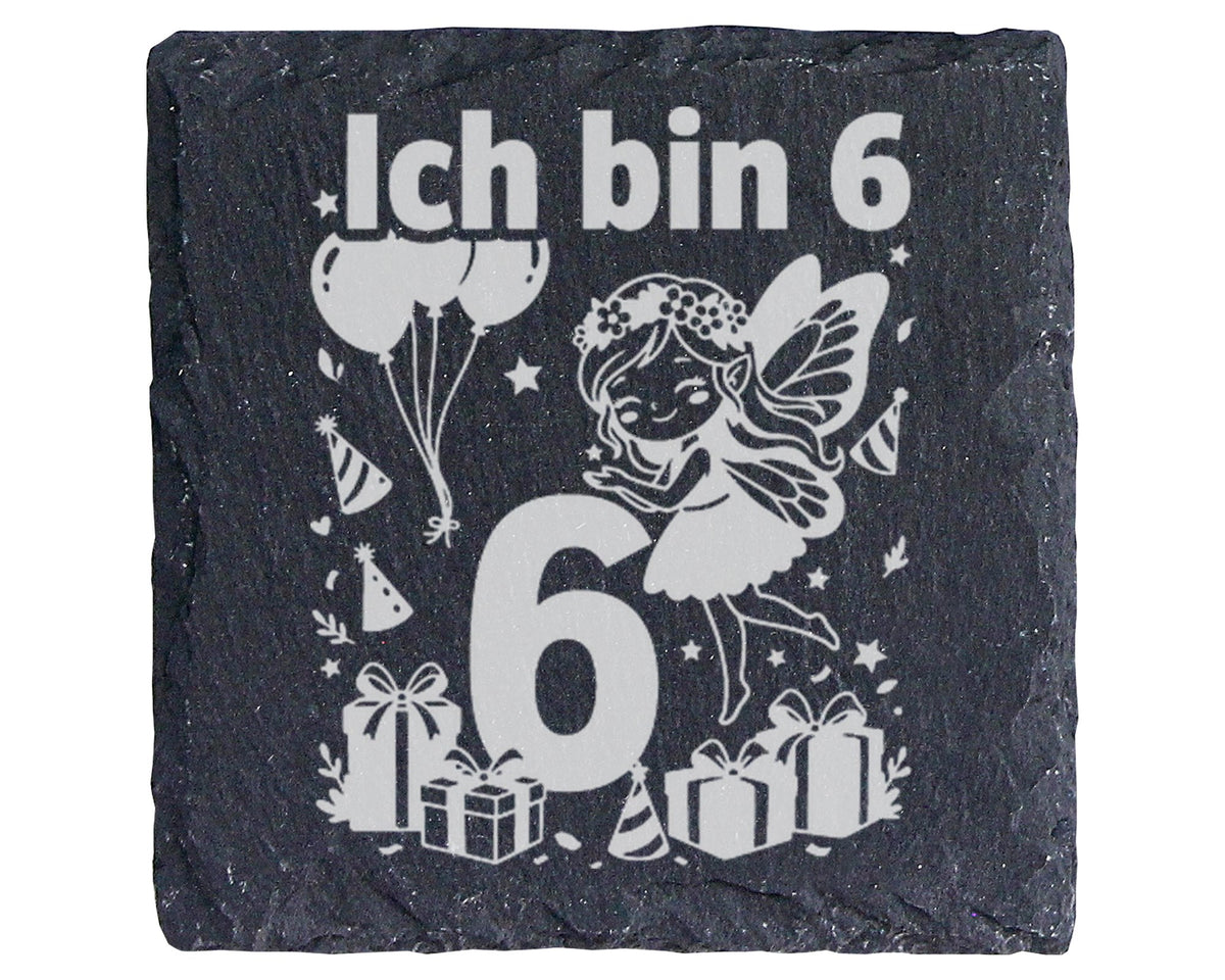 Schiefer Untersetzer Sechster Geburtstag Fee - Geschenk für Mädchen Ki – Bild 1
