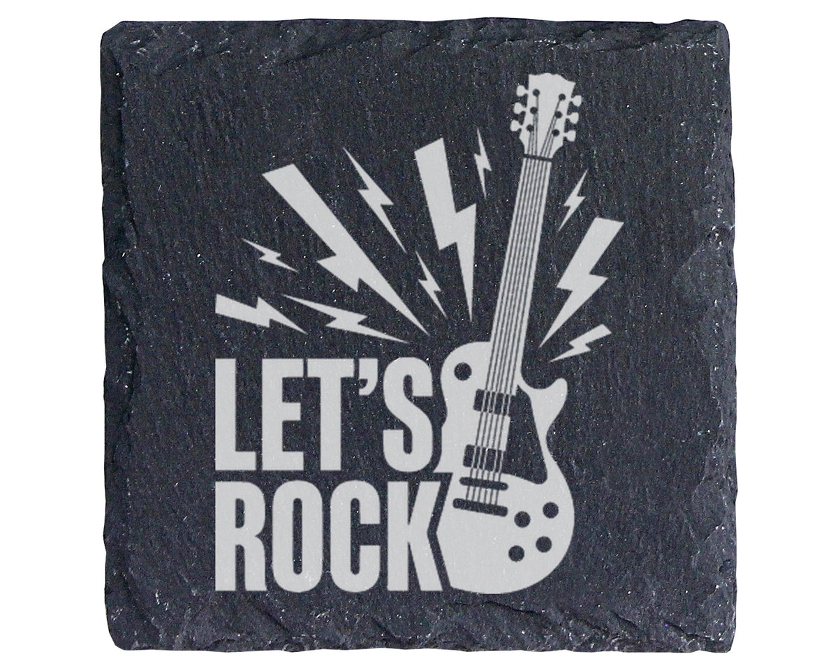 Schiefer Untersetzer E-Gitarre Lets Rock Spruch - Geschenk für Musiker – Bild 1