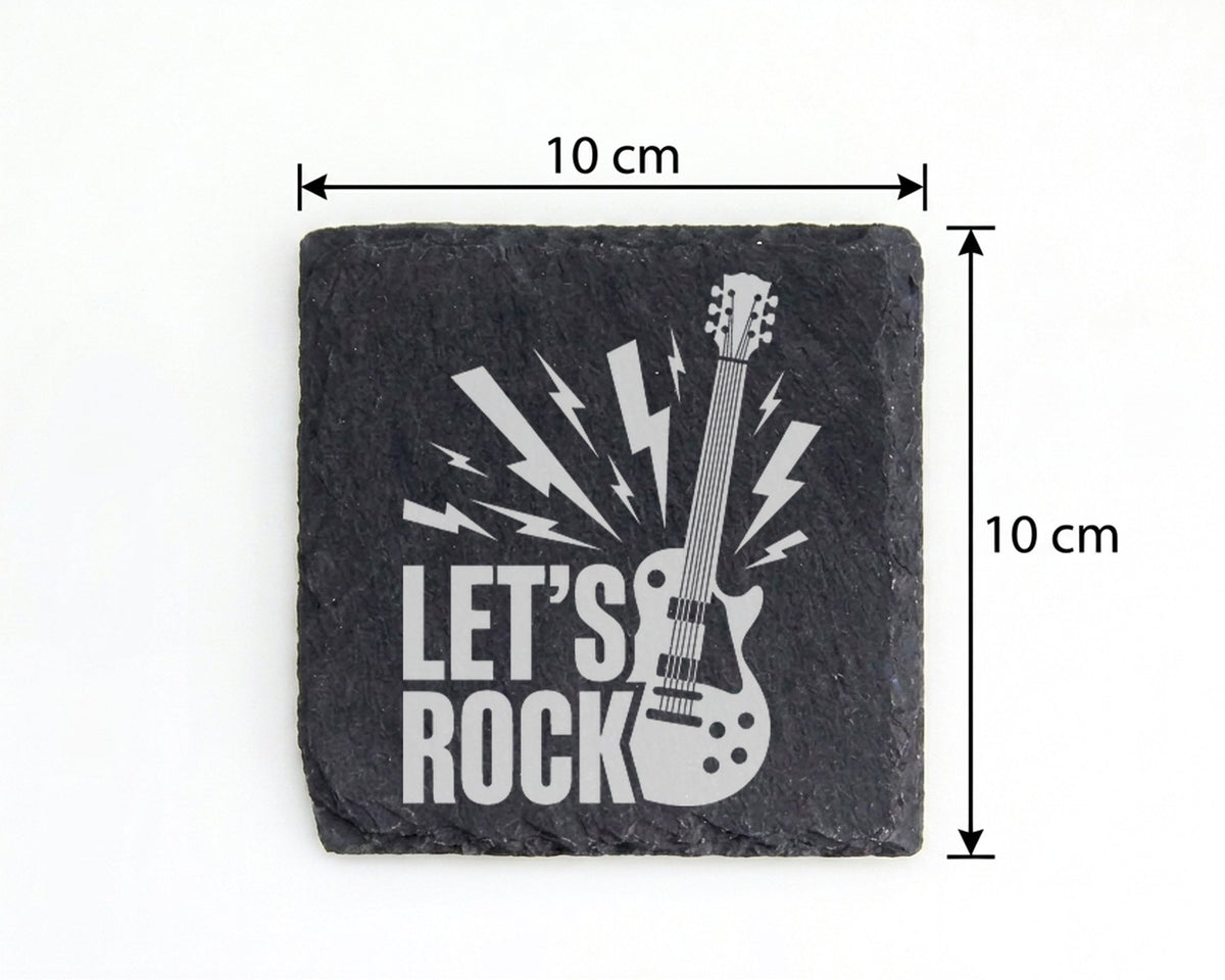 Schiefer Untersetzer E-Gitarre Lets Rock Spruch - Geschenk für Musiker – Bild 4