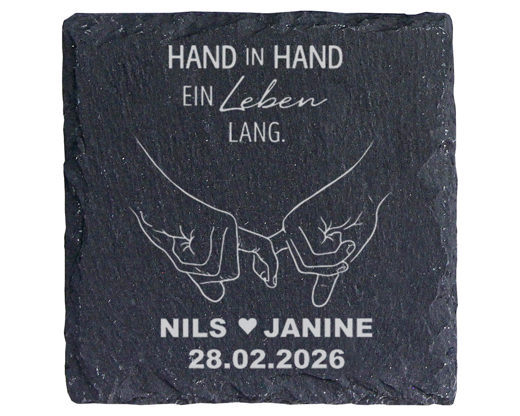 Schieferuntersetzer personalisiert Hand in Hand Geschenk für Hochzeit  – Bild 1