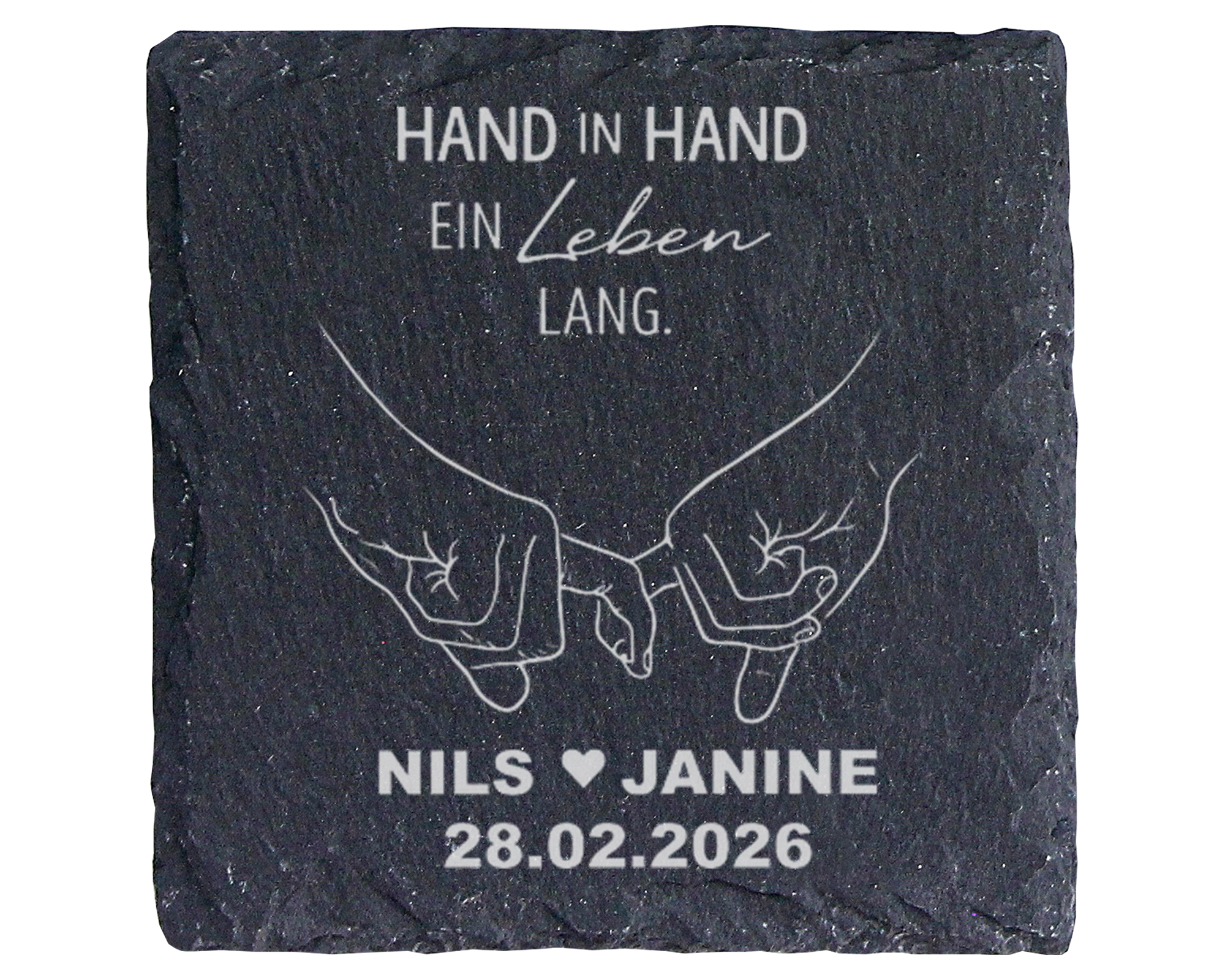 Schieferuntersetzer personalisiert Hand in Hand Geschenk für Hochzeit  – Bild 1