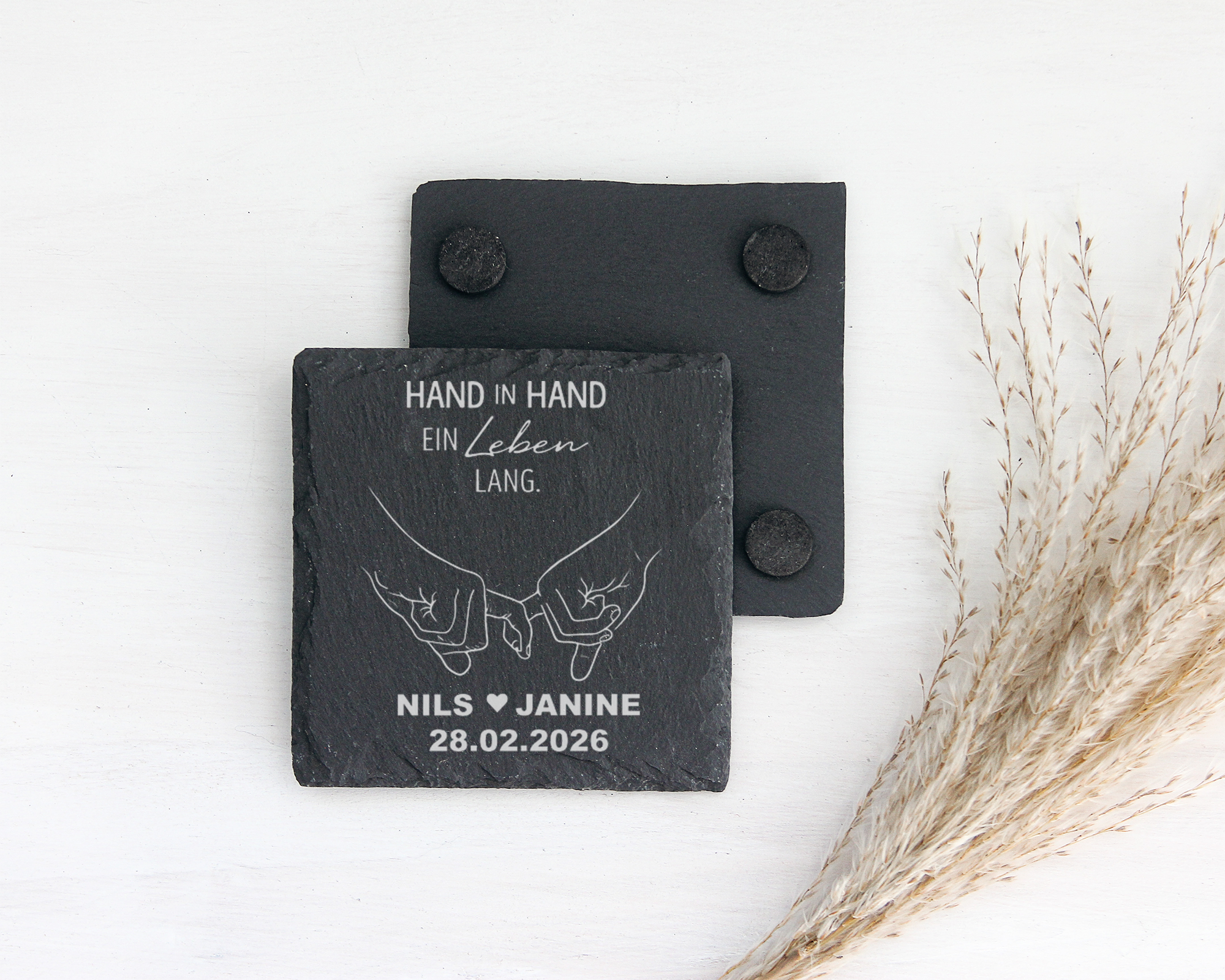 Schieferuntersetzer personalisiert Hand in Hand Geschenk für Hochzeit  – Bild 2