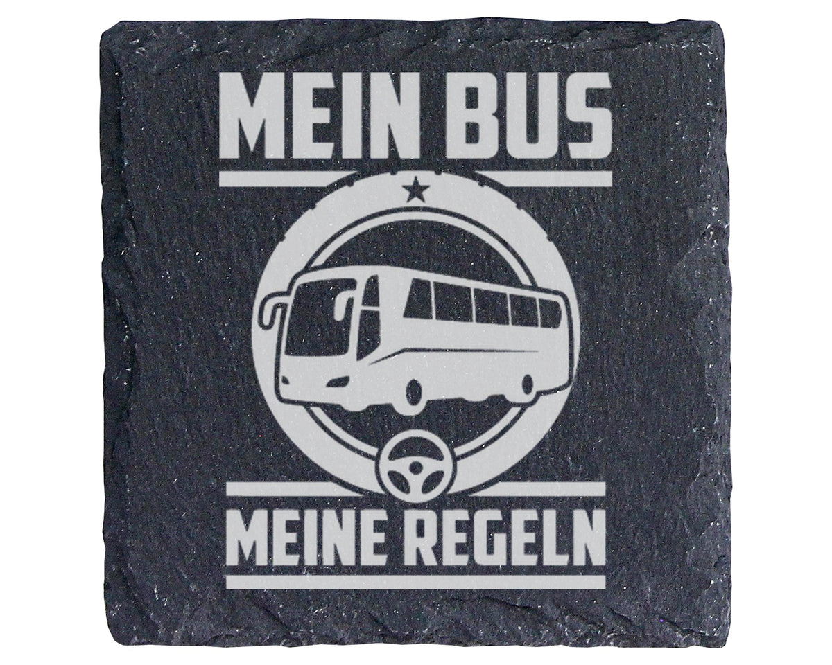 Schiefer Untersetzer Mein Bus Meine Regeln - Geschenk für Busfahrer -  – Bild 1