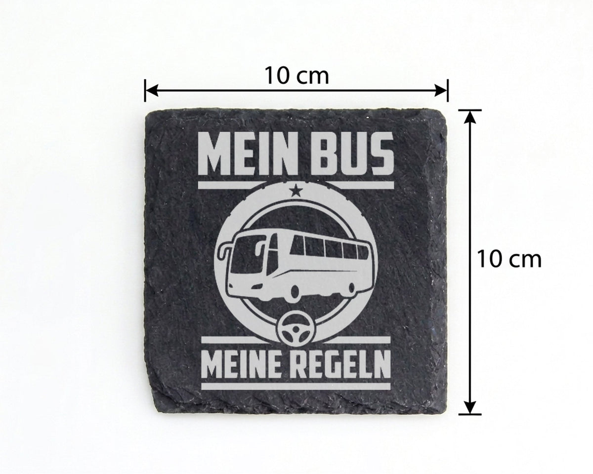 Schiefer Untersetzer Mein Bus Meine Regeln - Geschenk für Busfahrer -  – Bild 4