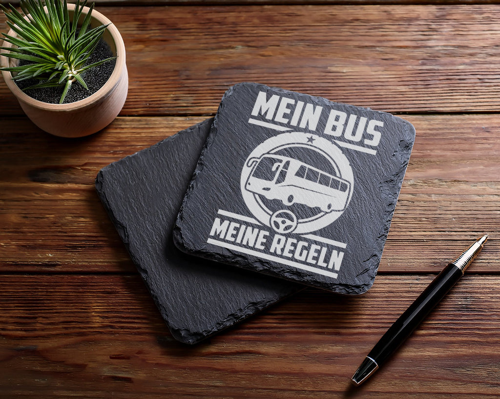 Schiefer Untersetzer Mein Bus Meine Regeln - Geschenk für Busfahrer -  – Bild 5