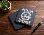 Schiefer Untersetzer Mein Bus Meine Regeln - Geschenk für Busfahrer -  – Bild 5