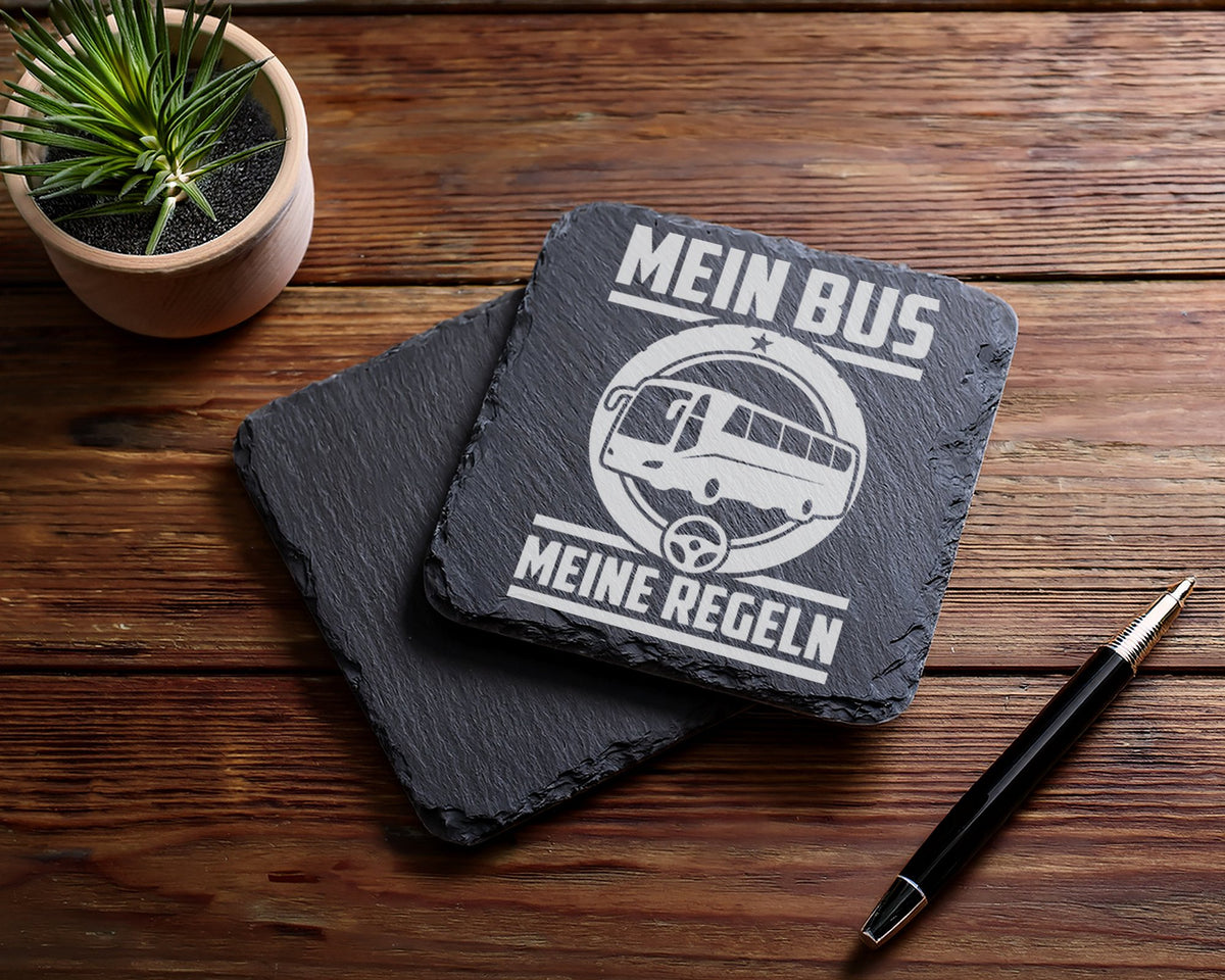Schiefer Untersetzer Mein Bus Meine Regeln - Geschenk für Busfahrer -  – Bild 5