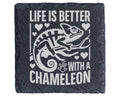 Schiefer Untersetzer Chamäleon Life Is Better Spruch - Geschenk Fuer R – Bild 1