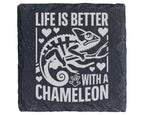 Schiefer Untersetzer Chamäleon Life Is Better Spruch - Geschenk Fuer R – Bild 1