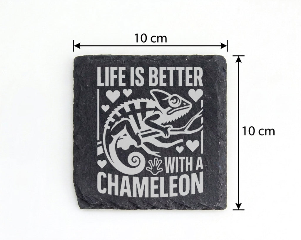 Schiefer Untersetzer Chamäleon Life Is Better Spruch - Geschenk Fuer R – Bild 4