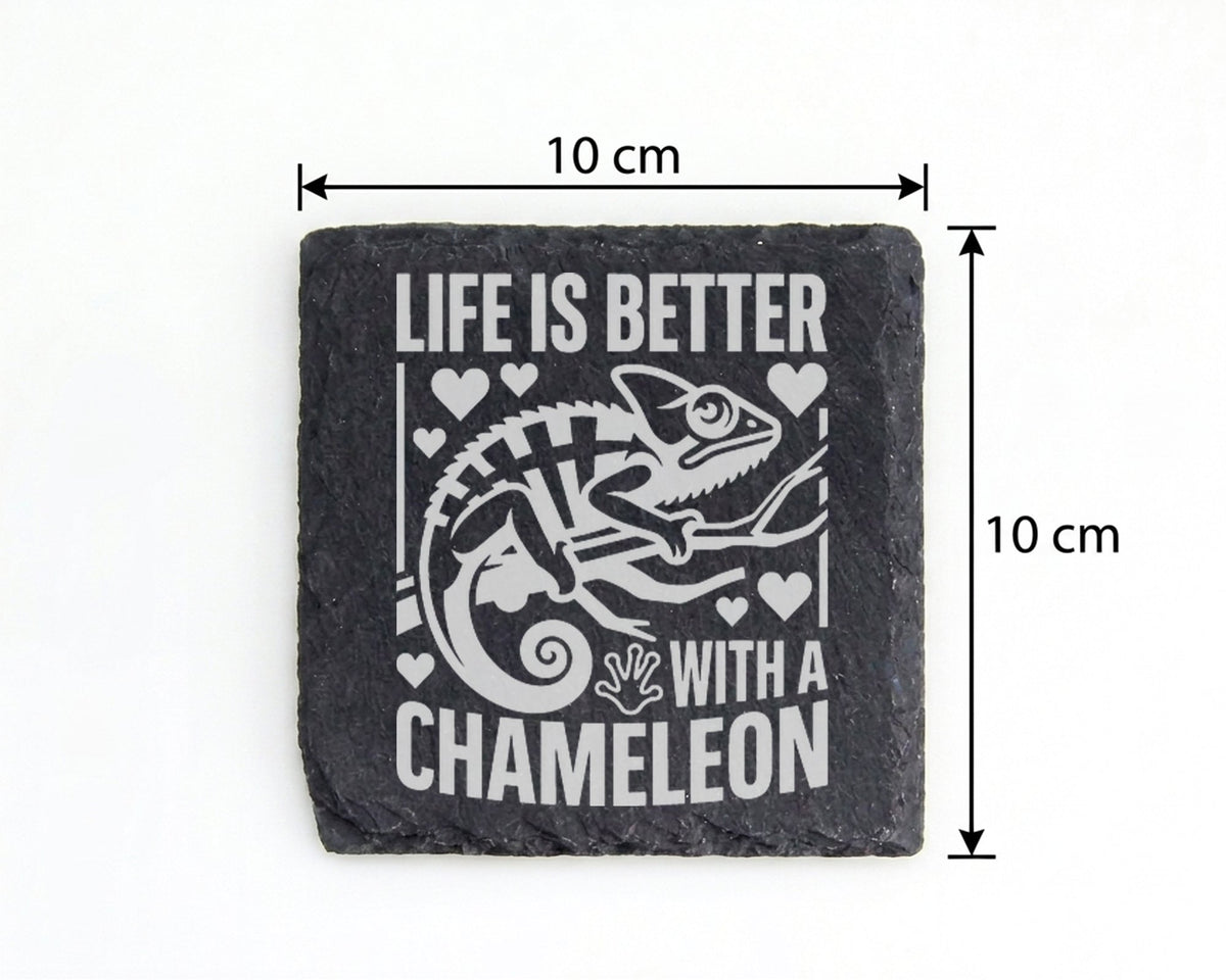 Schiefer Untersetzer Chamäleon Life Is Better Spruch - Geschenk Fuer R – Bild 4