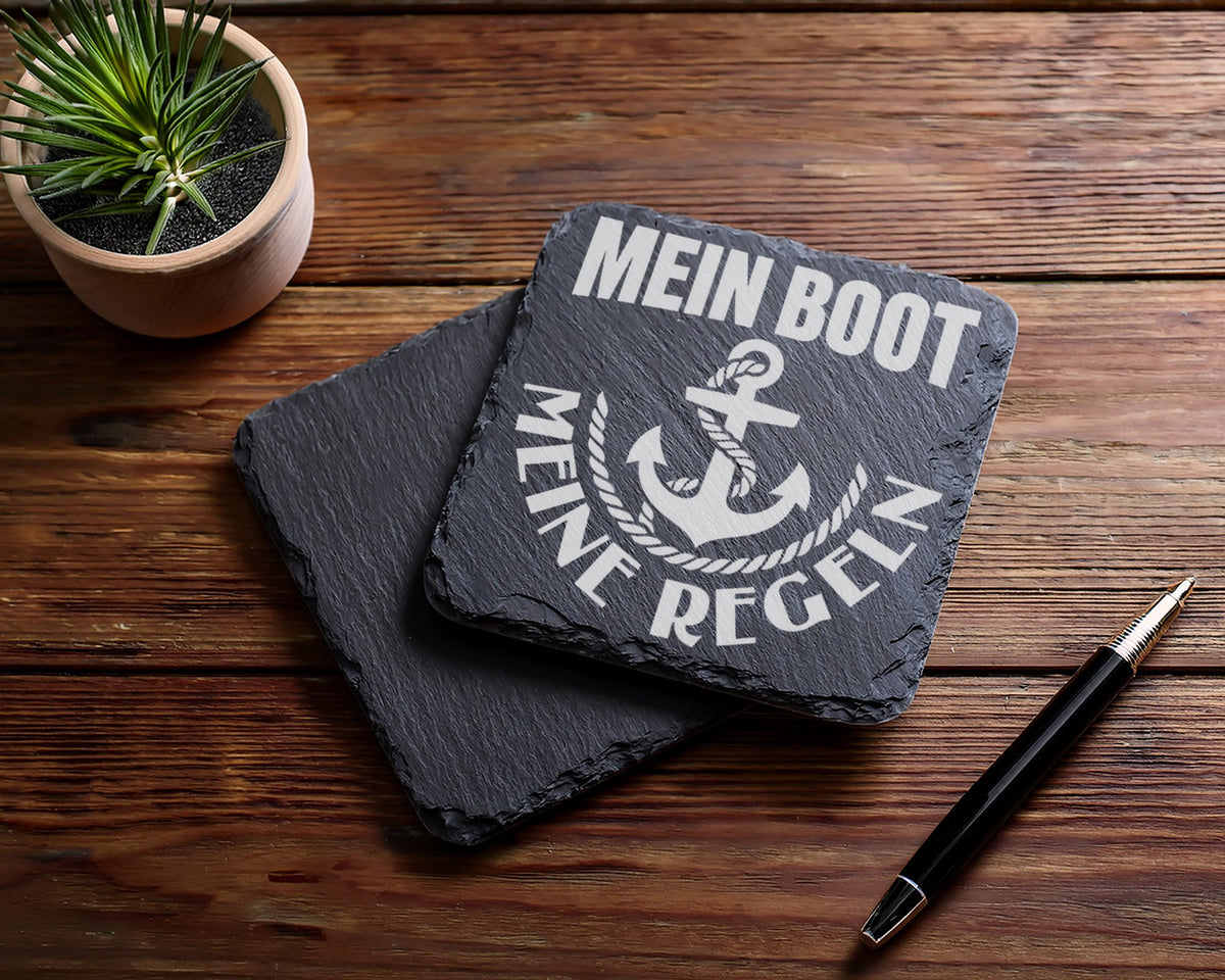 Schiefer Untersetzer Anker Mein Boot Regeln - Geschenk Für Kapitän Seg – Bild 5