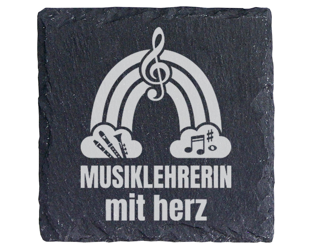 Schiefer Untersetzer Musiklehrerin mit Herz Regenbogen - Geschenk für  – Bild 1