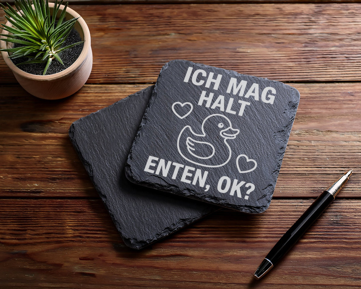 Schiefer Untersetzer Gummiente Ich Mag Halt Enten Ok - Geschenk Für Ti – Bild 5