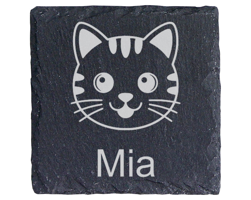 Schiefer Untersetzer Katze Personalisiert mit Wunschname - Geschenk fü – Bild 1