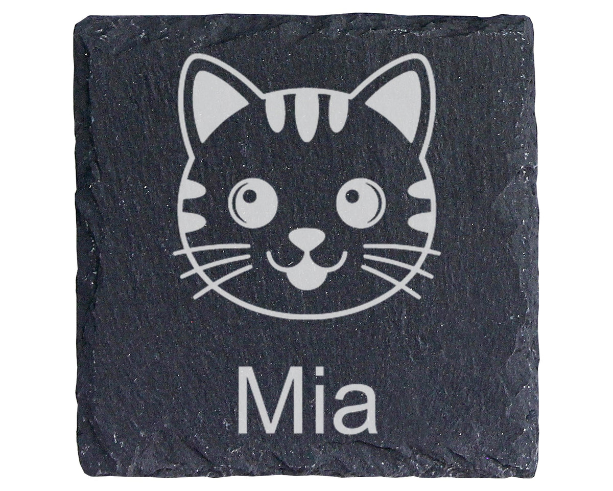 Schiefer Untersetzer Katze Personalisiert mit Wunschname - Geschenk fü – Bild 1