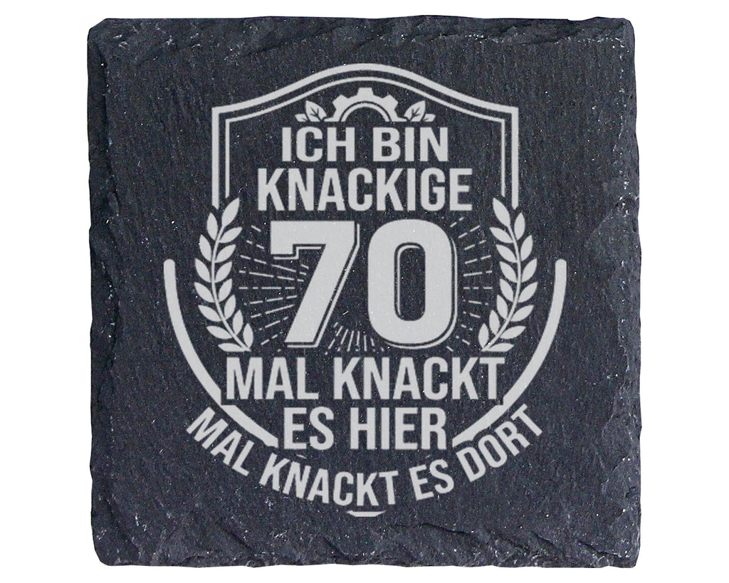 Schiefer Untersetzer 70 Geburtstag Knackige Lustiger Spruch Geschenk f – Bild 1