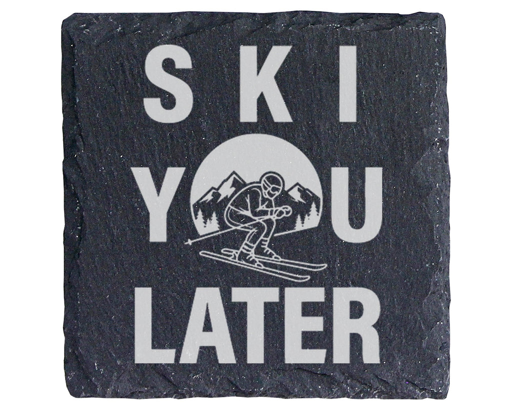 Schiefer Untersetzer Ski You Later Spruch - Lustiges Geschenk für Skif – Bild 1
