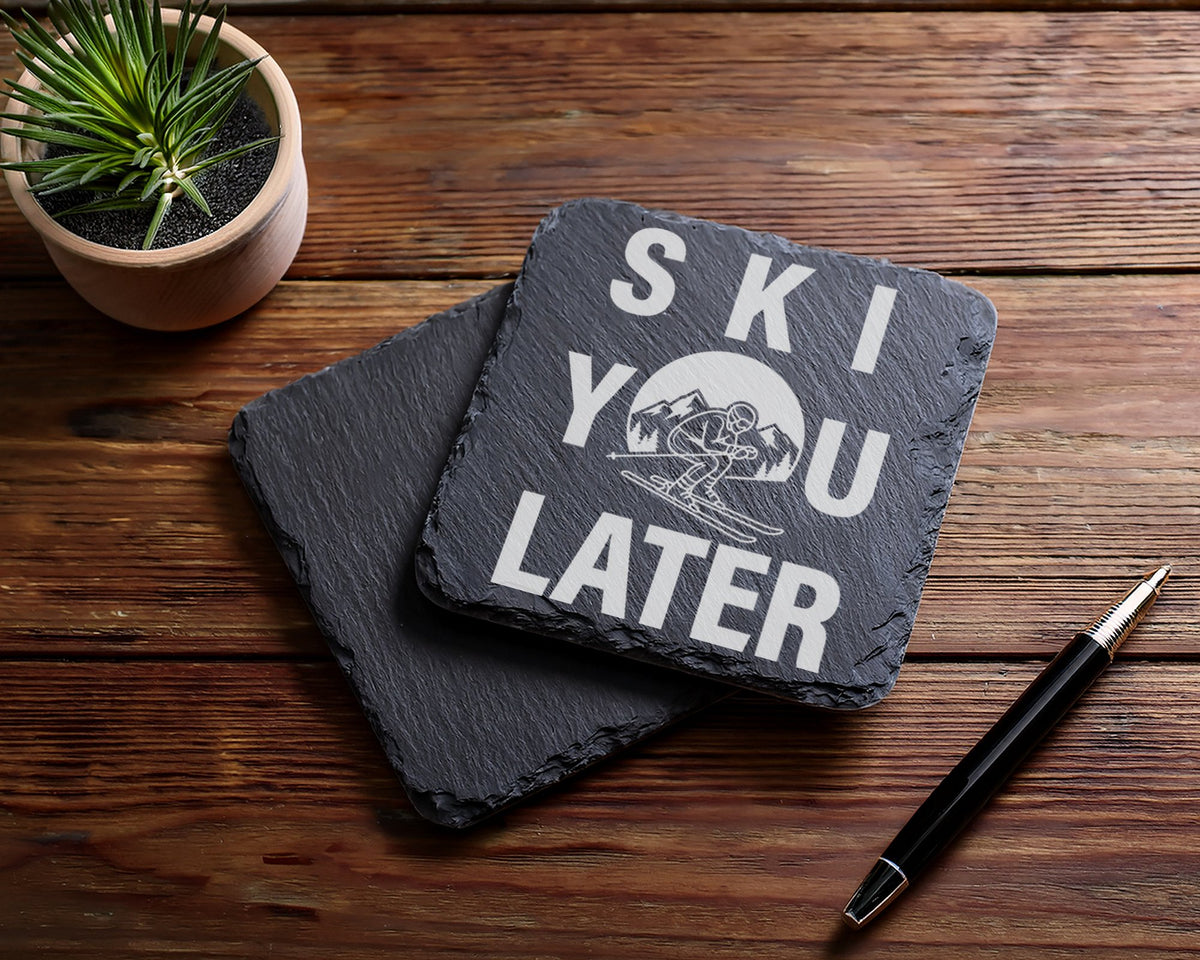 Schiefer Untersetzer Ski You Later Spruch - Lustiges Geschenk für Skif – Bild 5