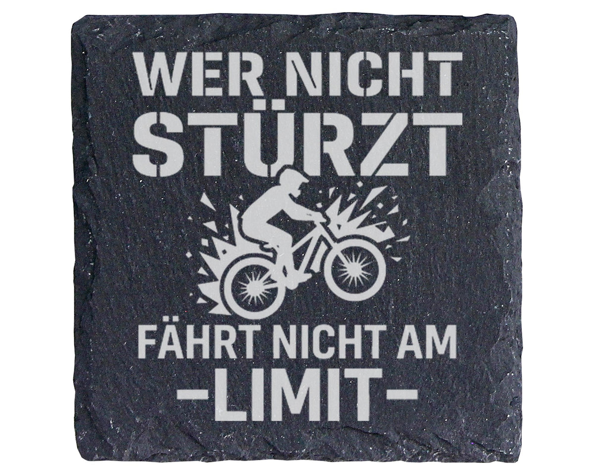 Schiefer Untersetzer Mountainbike Wer Nicht Stürzt Fährt Am Limit - Ge – Bild 1