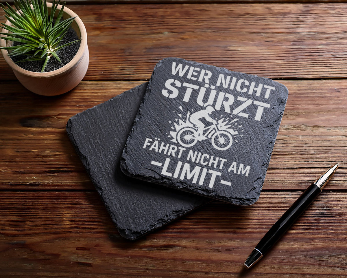 Schiefer Untersetzer Mountainbike Wer Nicht Stürzt Fährt Am Limit - Ge – Bild 5