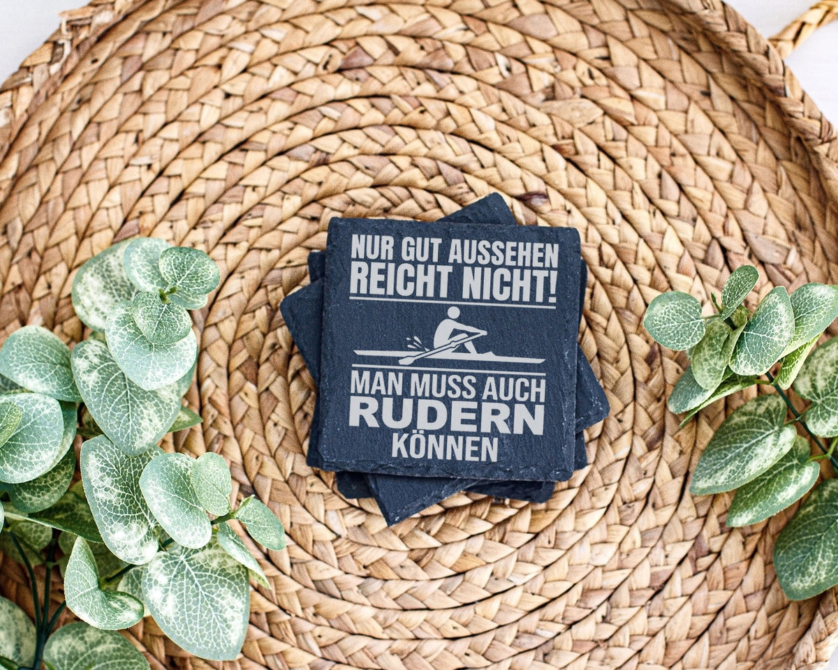 Schiefer Untersetzer Rudern Spruch Gut Aussehen Können - Geschenk Für  – Bild 3