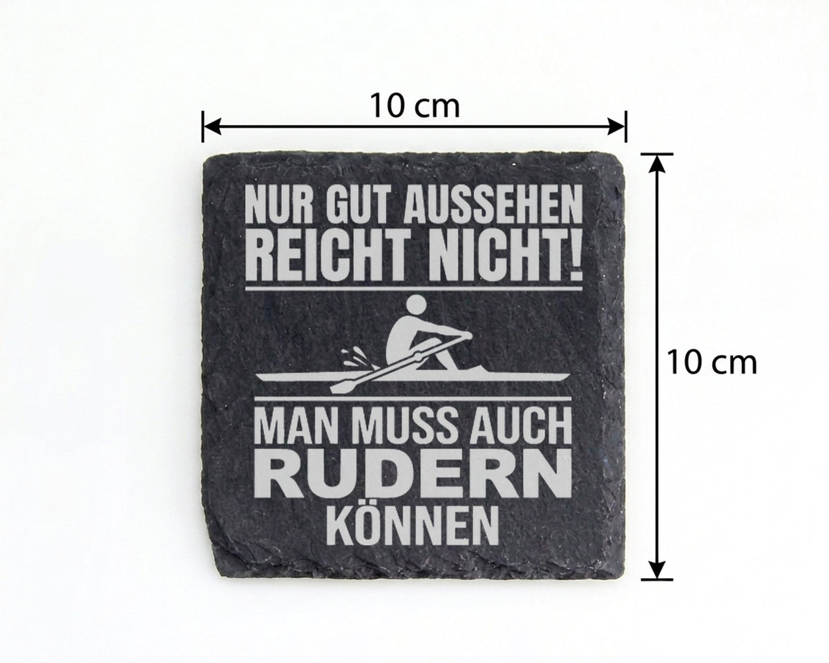 Schiefer Untersetzer Rudern Spruch Gut Aussehen Können - Geschenk Für  – Bild 4