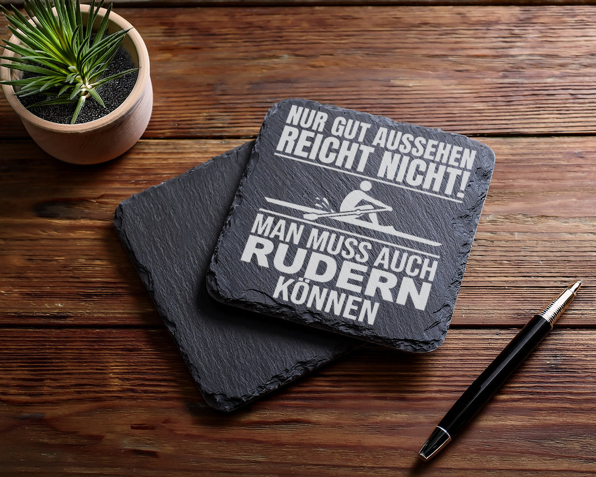 Schiefer Untersetzer Rudern Spruch Gut Aussehen Können - Geschenk Für  – Bild 5