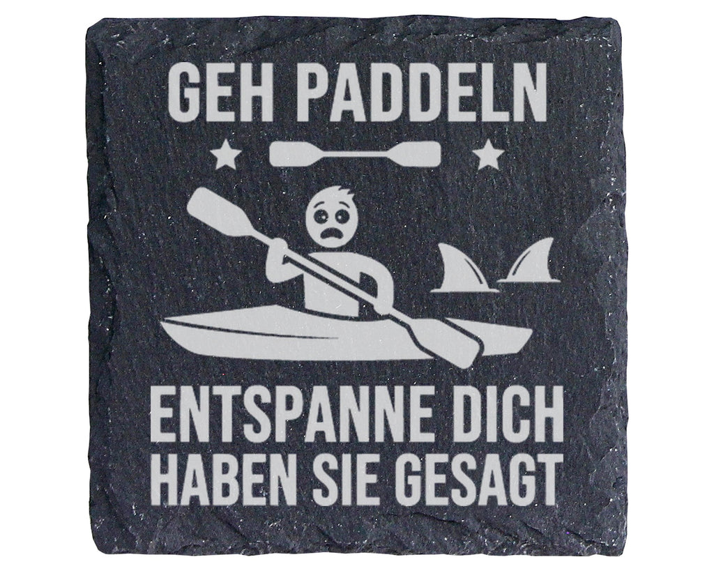 Schiefer Untersetzer Kajak Hai Geh Paddeln Entspanne Dich - Lustiges G – Bild 1