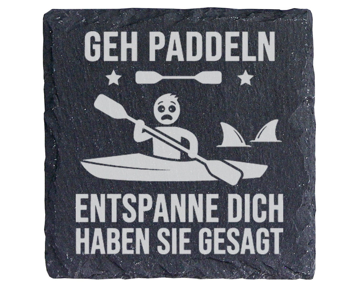 Schiefer Untersetzer Kajak Hai Geh Paddeln Entspanne Dich - Lustiges G – Bild 1