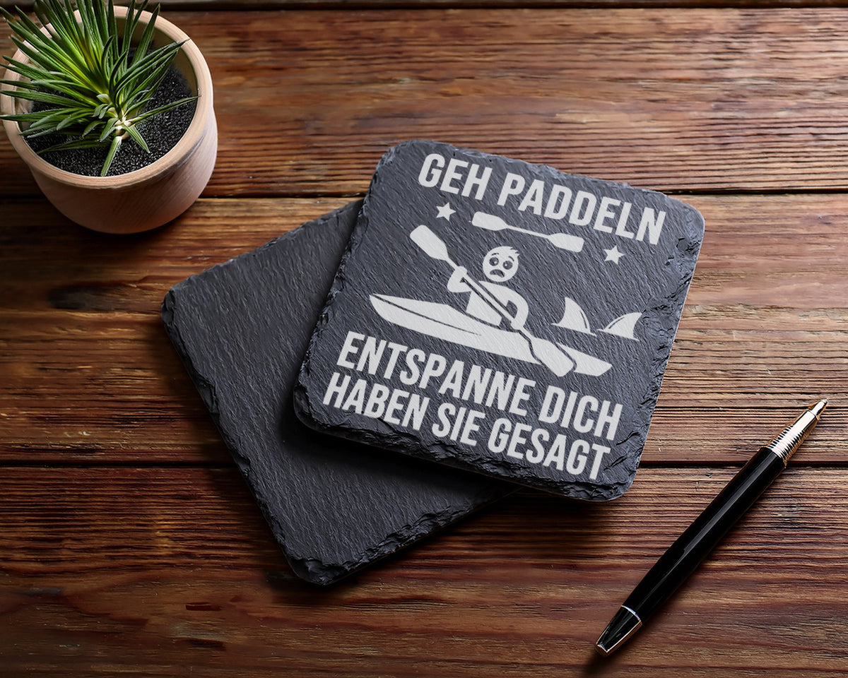 Schiefer Untersetzer Kajak Hai Geh Paddeln Entspanne Dich - Lustiges G – Bild 5