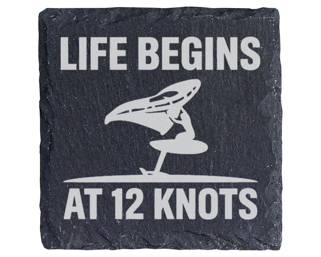 Schiefer Untersetzer Wingfoiler Life Begins At 12 Knots - Geschenk für – Bild 1