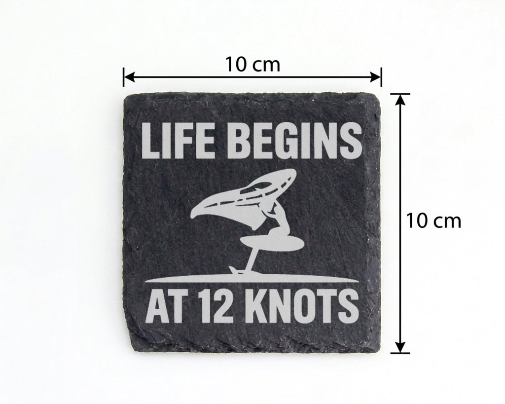Schiefer Untersetzer Wingfoiler Life Begins At 12 Knots - Geschenk für – Bild 4