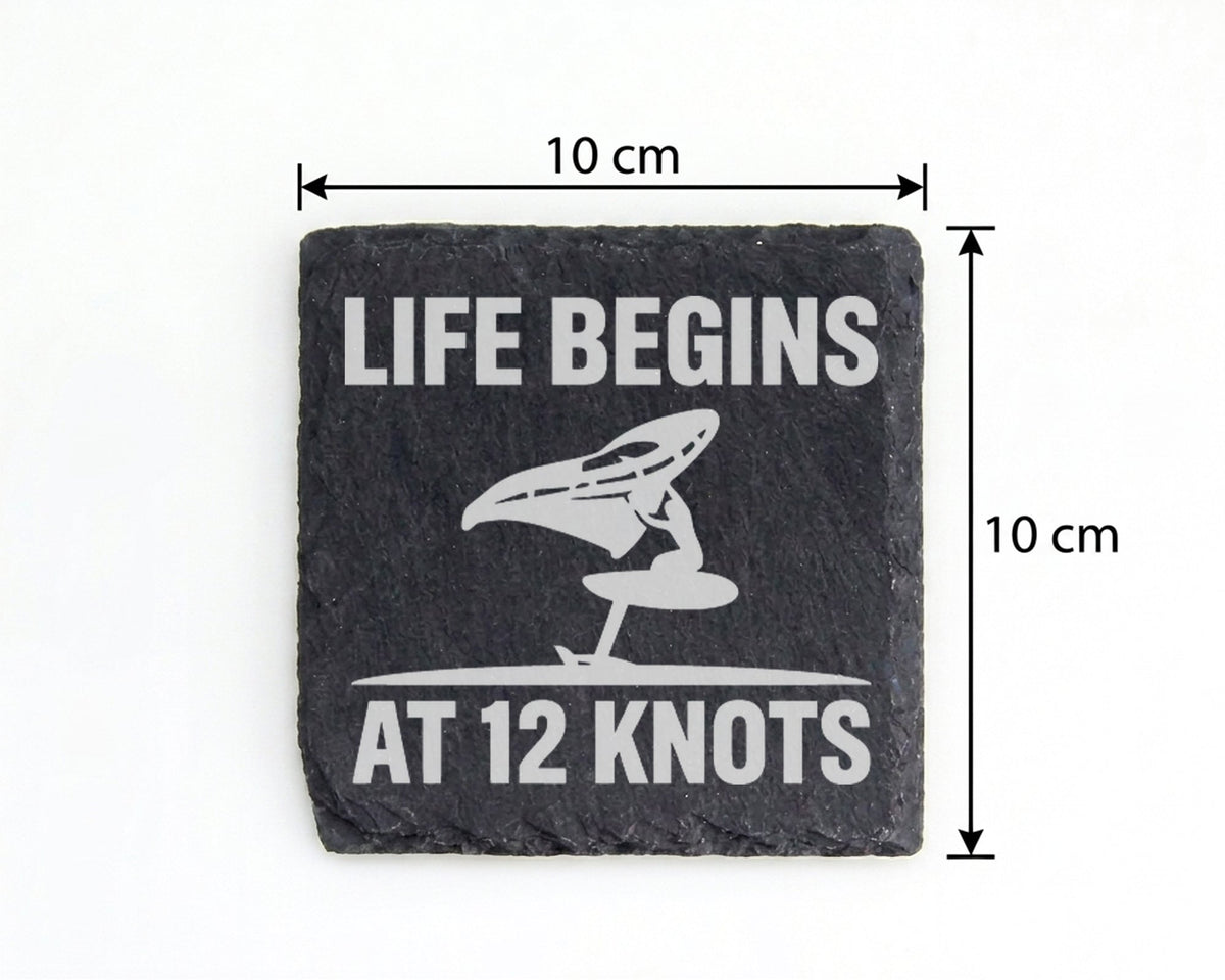 Schiefer Untersetzer Wingfoiler Life Begins At 12 Knots - Geschenk für – Bild 4