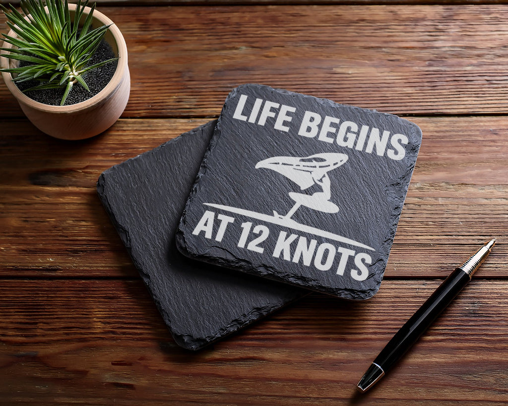 Schiefer Untersetzer Wingfoiler Life Begins At 12 Knots - Geschenk für – Bild 5
