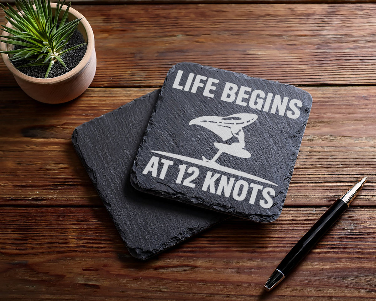 Schiefer Untersetzer Wingfoiler Life Begins At 12 Knots - Geschenk für – Bild 5